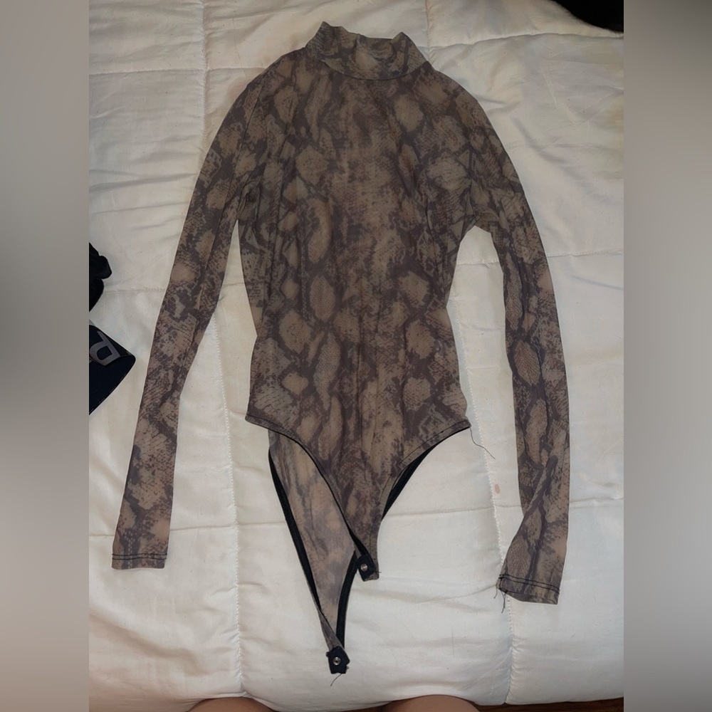 Nylon Apparel Mesh Snakeskin Longsleeve Bodysuit